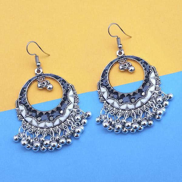 Jeweljunk Black And White Silver Plated Meenakari Afghani Earrings - 1312430B