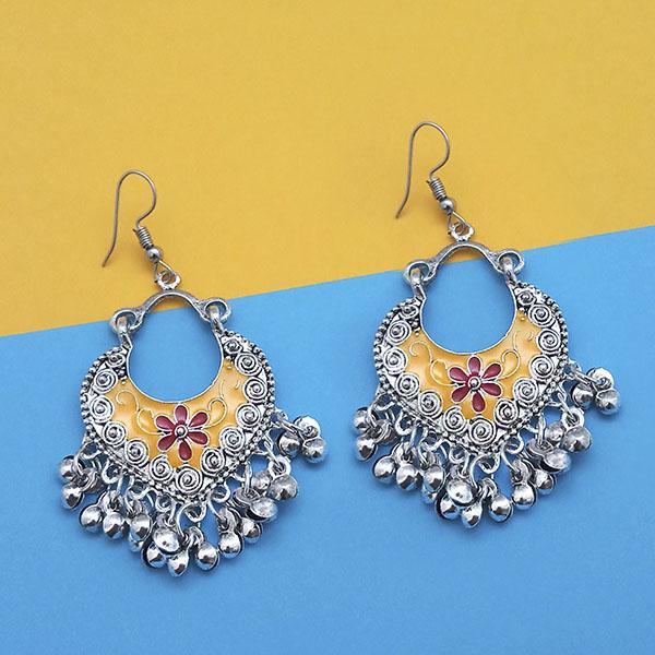 Jeweljunk Yellow And Maroon Silver Plated Meenakari Afghani Earrings - 1312435D