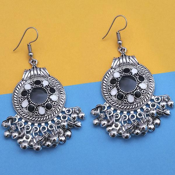 Jeweljunk Black And White Silver Plated Meenakari Afghani Earrings - 1312436B