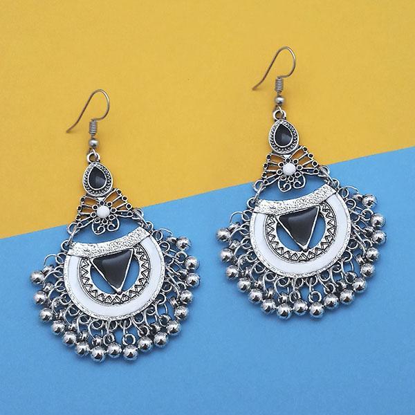 Jeweljunk Black And White Silver Plated Meenakari Afghani Earrings - 1312438B