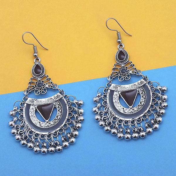 Jeweljunk Brown And Blue Silver Plated Meenakari Afghani Earrings - 1312438D