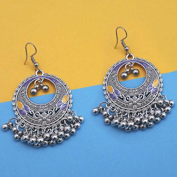 Jeweljunk Yellow And Purple Silver Plated Meenakari Afghani Earrings - 1312439C