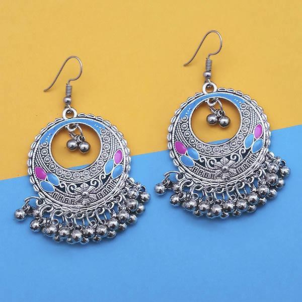 Jeweljunk Blue And Pink Silver Plated Meenakari Afghani Earrings - 1312439E