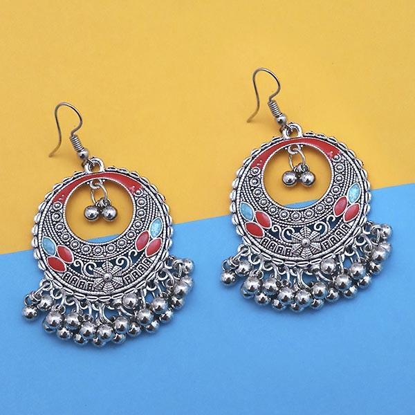 Jeweljunk Orange And Blue Silver Plated Meenakari Afghani Earrings - 1312439F