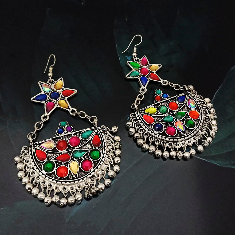 Jeweljunk Kundan Stone Oxidised Dangler Afghani Earrings