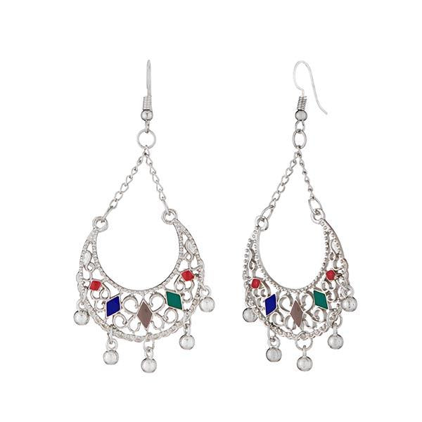 Jeweljunk Multicolor Meenakari Silver Plated Afghani Earrings - 1312501D
