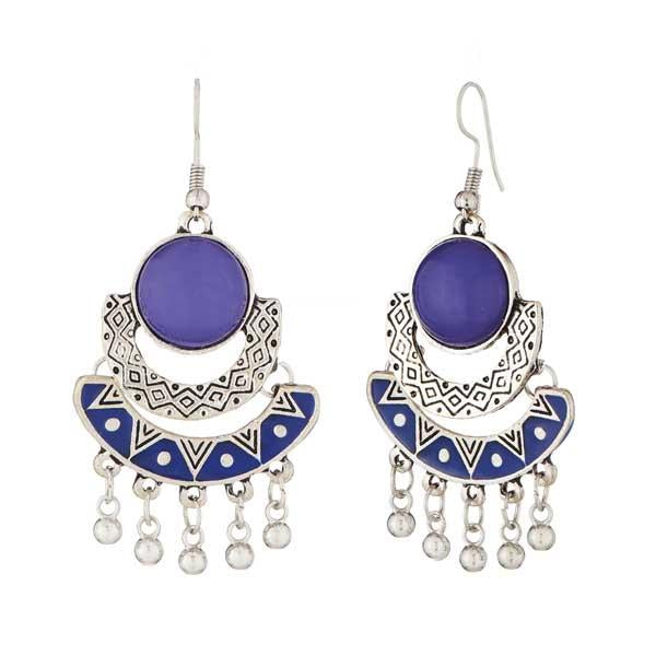 Jeweljunk Rhodium Plated Purple Meenakari Afghani Earrings - 1312502A
