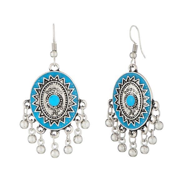 Jeweljunk Rhodium Plated Blue Meenakari Afghani Earrings - 1312503D
