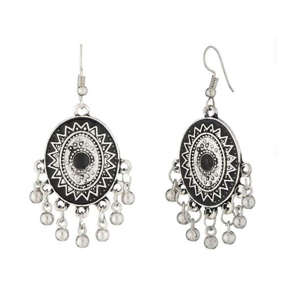 Jeweljunk Black Meenakari Rhodium Plated Afghani Earrings - 1312503E