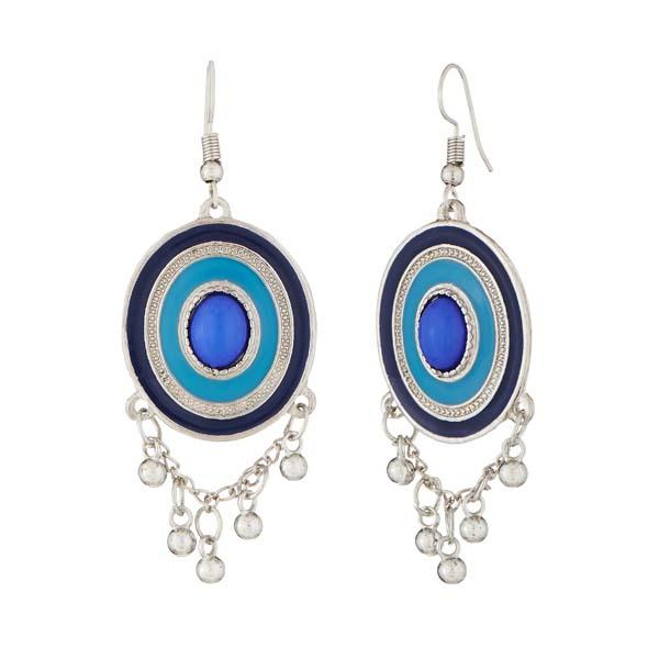 Jeweljunk Rhodium Plated Blue Meenakari Afghani Earrings - 1312504A