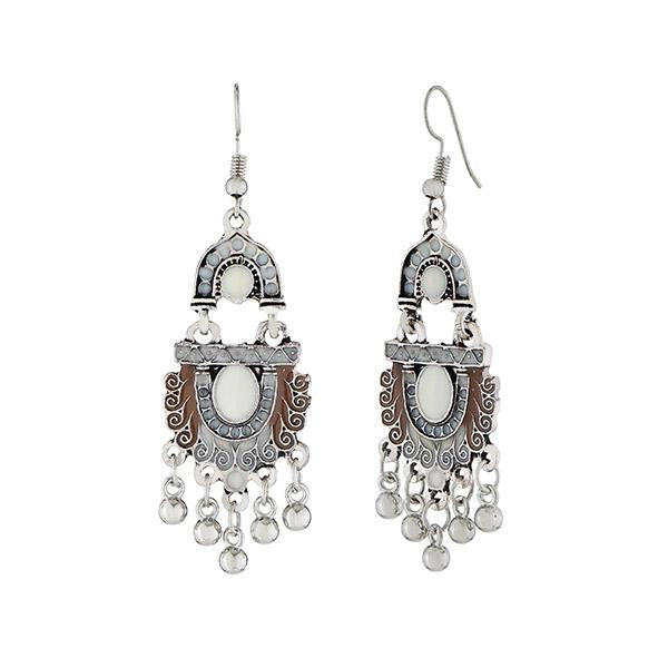 Jeweljunk White Meenakari Rhodium Plated Afghani Earrings - 1312506C