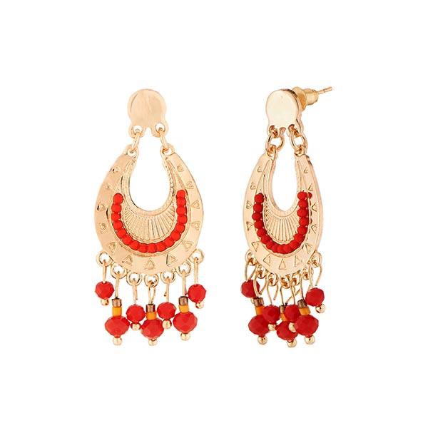 Urthn Red Beads Gold Plated Dangler Earrings - 1312508A