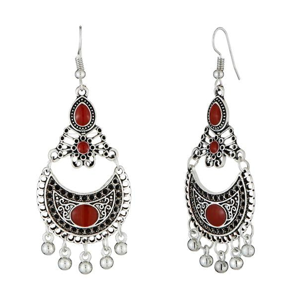 Jeweljunk Maroon Meenakari Rhodium Plated Afghani Earrings - 1312529A