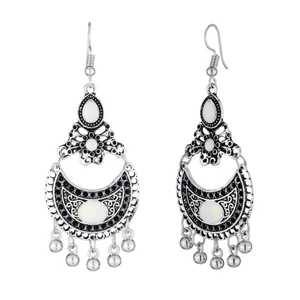 Jeweljunk Rhodium Plated White Meenakari Afghani Earrings - 1312529B