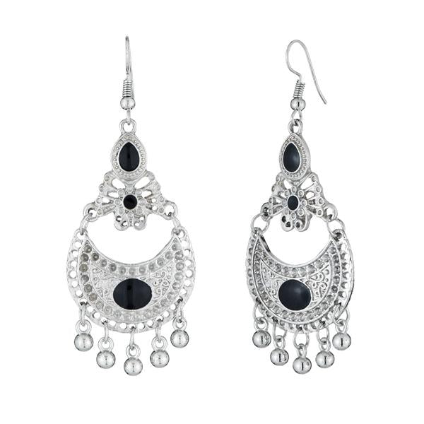 Jeweljunk Black Meenakari Rhodium Plated Afghani Earrings - 1312529C