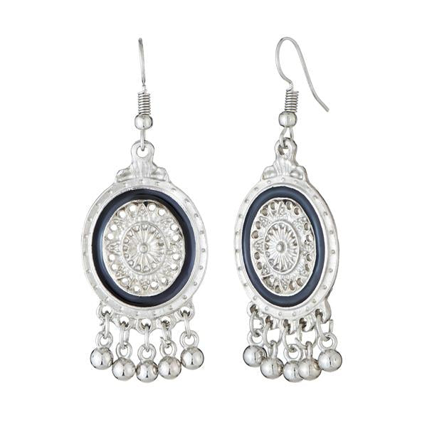 Jeweljunk Rhodium Plated Black Meenakari Afghani Earrings - 1312530E