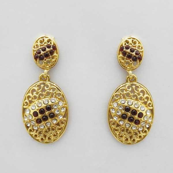 Kriaa Maroon Austrian Stone Gold Plated Dangler Earrings - 1312722K