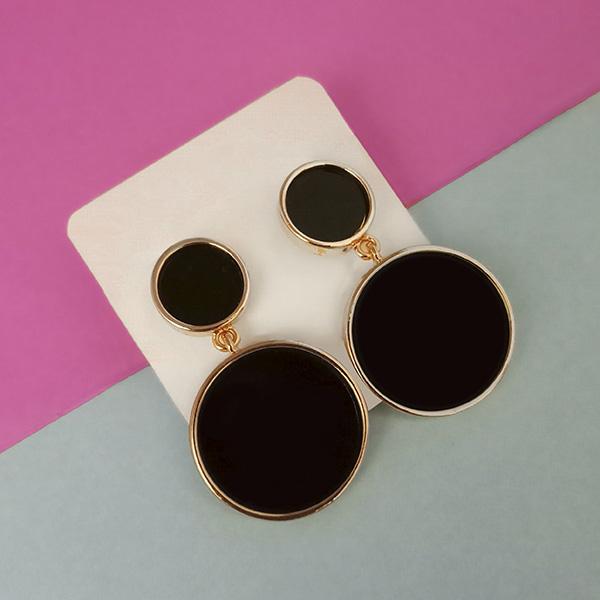 Urthn Gold Plated Black Enamel Dangler Earrings - 1312820A