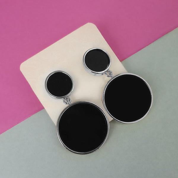 Urthn Silver Plated Black Enamel Dangler Earrings - 1312820B