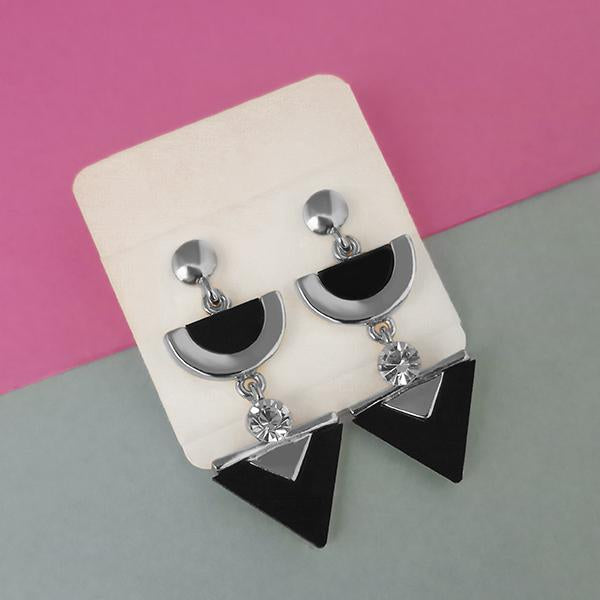 Urthn Silver Plated Black Enamel Dangler Earrings - 1312824B