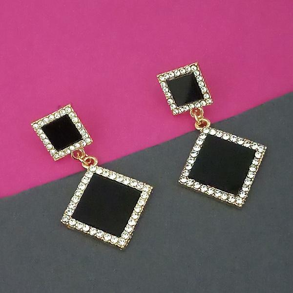 Urthn Gold Plated Austrian Stone Black Enamel Dangler Earrings - 1312891
