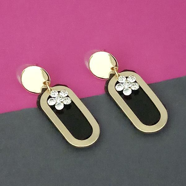 Urthn Gold Plated Austrian Stone Black Enamel Dangler Earrings - 1312893
