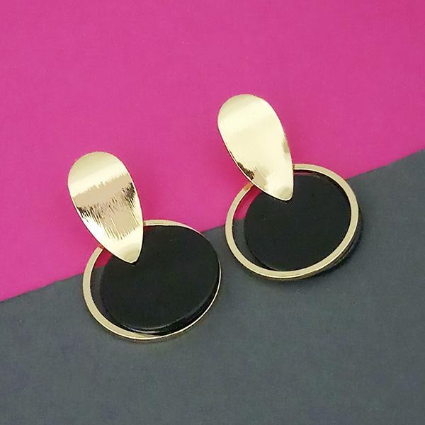 Urthn Gold Plated Black Enamel Dangler Earrings - 1312894