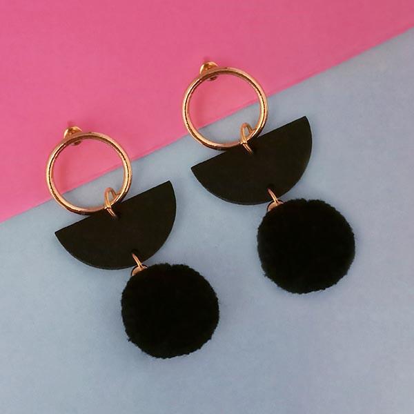 Urthn Gold Plated Black Wood Pom Pom Earrings - 1313204E