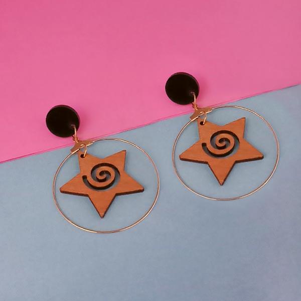Urthn Gold Plated Brown Star Design Dangler Earrings - 1313206F