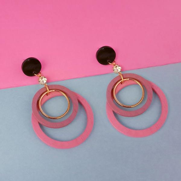 Urthn Pink Wood Dangler Earrings - 1313207D