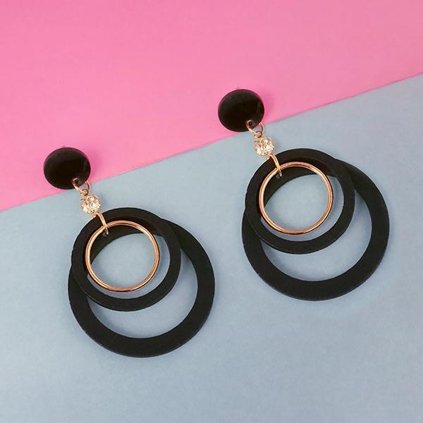 Urthn Gold Plated Black Wood Dangler Earrings - 1313207E