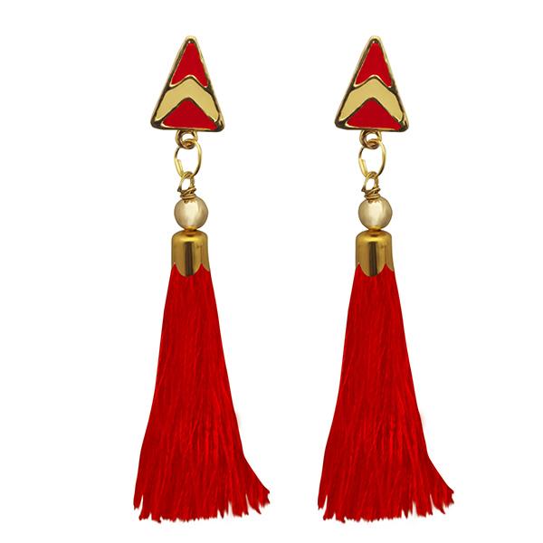 Jeweljunk Gold Plated Red Thread Tassel Earrings - 1313301C