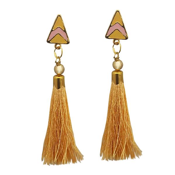 Jeweljunk Gold Plated Beige Thread Tassel Earrings - 1313301D