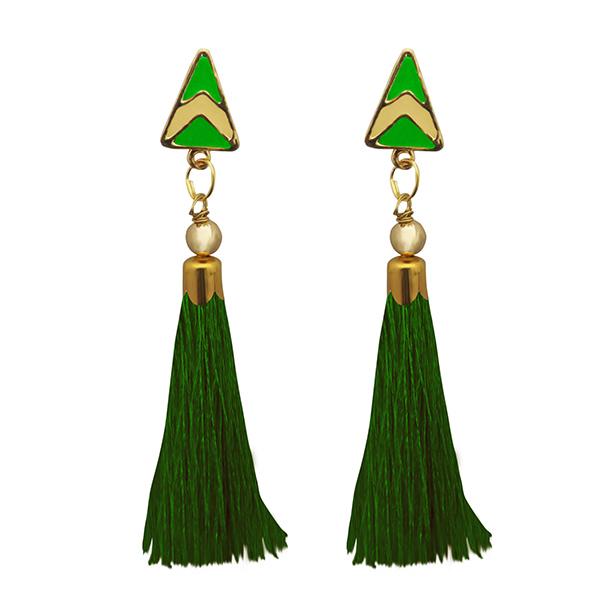 Jeweljunk Green Thread Gold Plated Tassel Earrings - 1313301E