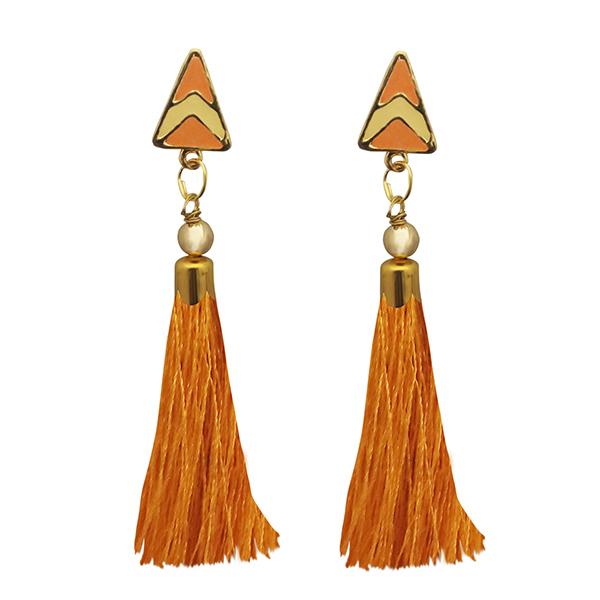 Jeweljunk Orange Thread Gold Plated Tassel Earrings - 1313301F