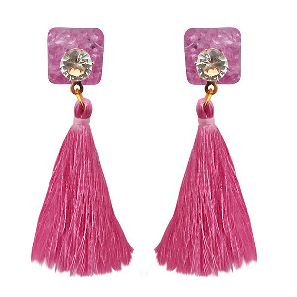 Jeweljunk Gold Plated Pink Thread Tassel Earrings - 1313303A