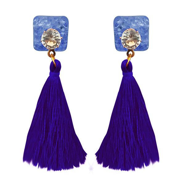 Jeweljunk Gold Plated Blue Thread Tassel Earrings - 1313303B
