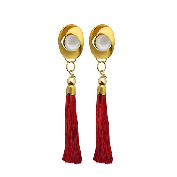 Jeweljunk Maroon Thread Gold Plated Tassel Earrings - 1313305F