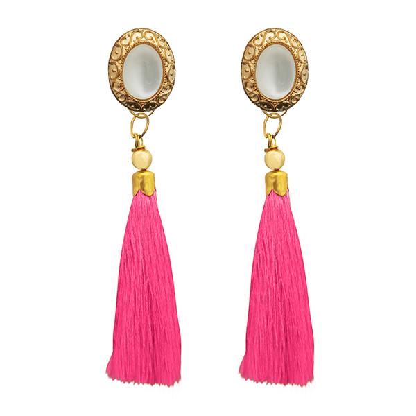 Jeweljunk Gold Plated Pink Thread Tassel Earrings - 1313306A