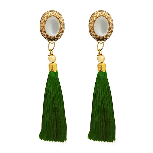 Jeweljunk Green Thread Gold Plated Tassel Earrings - 1313306E