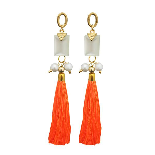 Jeweljunk Orange Thread Gold Plated Tassel Earrings - 1313307A