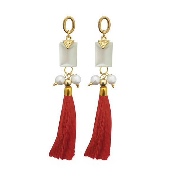 Jeweljunk Maroon Thread Gold Plated Tassel Earrings - 1313307E
