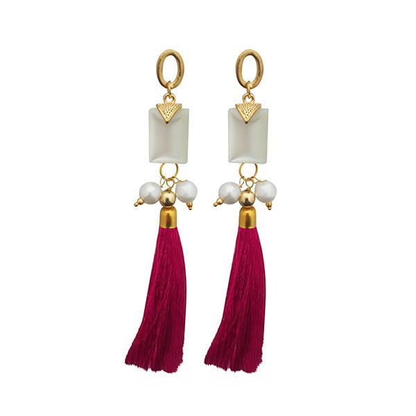 Jeweljunk Pink Thread Gold Plated Tassel Earrings - 1313307G