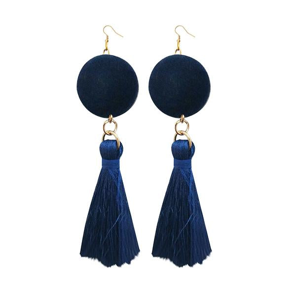 Jeweljunk Gold Plated Blue Thread Tassel Earrings - 1313308A