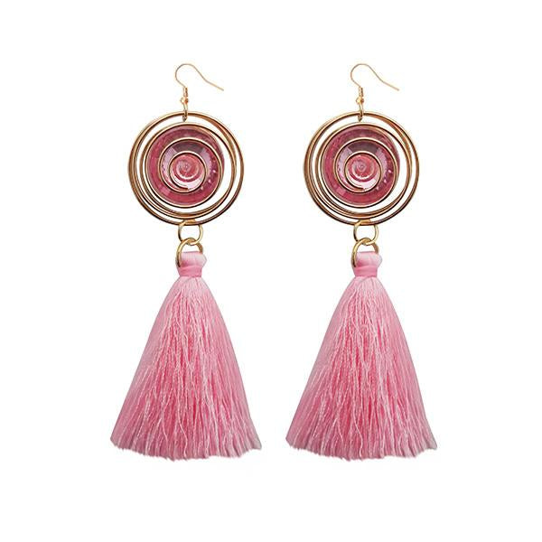 Jeweljunk Gold Plated Pink Thread Tassel Earrings - 1313309B
