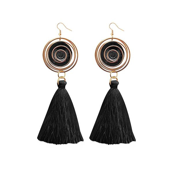 Jeweljunk Black Thread Gold Plated Tassel Earrings - 1313309F