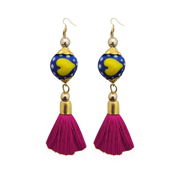 Jeweljunk Gold Plated Pink Thread Tassel Earrings - 1313310A