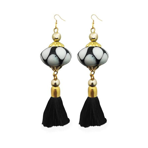 Jeweljunk Black Thread Gold Plated Tassel Earrings - 1313311A