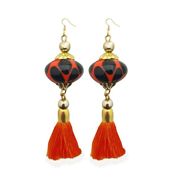 Jeweljunk Orange Thread Gold Plated Tassel Earrings - 1313311F