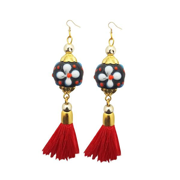 Jeweljunk Red Thread Gold Plated Tassel Earrings - 1313312A